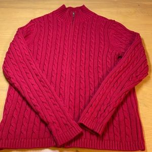 L.L. Bean Red Cotton Cable Knit Zip Cardigan L
